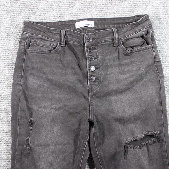 Vervet Jeans Womens 31 Black Distressed Button Fly Raw Hem Cropped - Picture 3 of 9